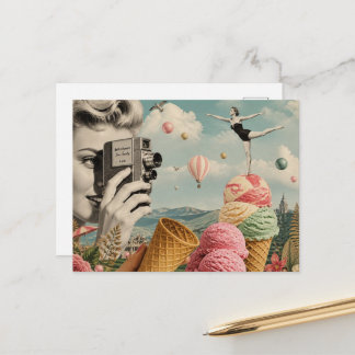 Surrealer Sommer Eiscreme Schwimm Collage Postkarte