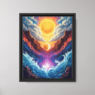 Surrealer Sonne-und-Mond-Abstraktlandschaftsposter Leinwanddruck