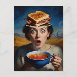 Surrealer Speck-Sandwich und Suppe Postkarte