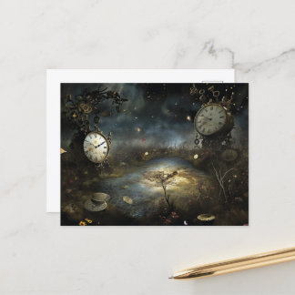 Surrealer Steampunk-Uhr-Sumpf Postkarte