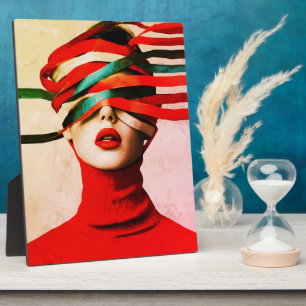 Surrealer Streifen Moderne Minimalistische Frau in Fotoplatte