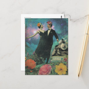 Surrealer Tanzmenschen-Abenteuer-Collage-Zug  Postkarte