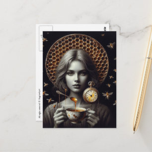 Surrealer Teetime mit Bienen Postkarte