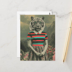 Surrealer Tiger in menschlicher Kleidung Postkarte