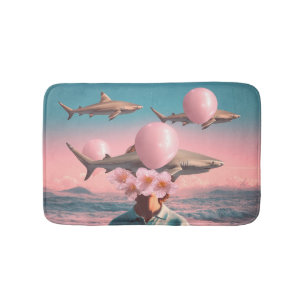 Surrealer Traumlandschaft mit Haien und Ballons Badematte