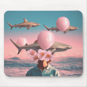 Surrealer Traumlandschaft mit Haien und Ballons Mousepad