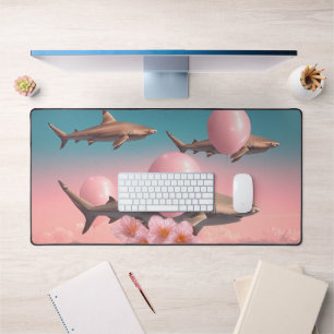 Surrealer Traumlandschaft mit Haien und Ballons Schreibtischunterlage