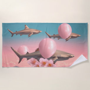 Surrealer Traumlandschaft mit Haien und Ballons Strandtuch