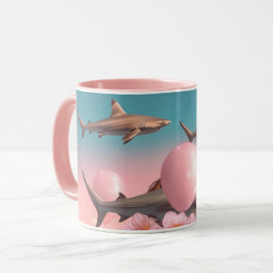 Surrealer Traumlandschaft mit Haien und Ballons Tasse