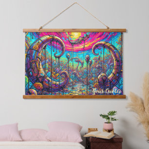 Surrealer Traumlandschaftsportal Farbige Fantasie Wandteppich Mit Holzrahmen