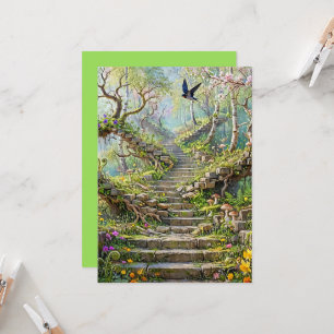 Surrealer Treppenweg im Frühling verschlingt Wildb Karte