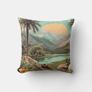 Surrealer tropischer See mit Palmen Kissen