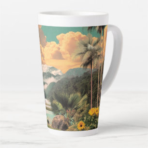 Surrealer tropischer Tal mit Palmen Milchtasse