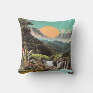 Surrealer tropischer Tal mit Wasserfällen Kissen
