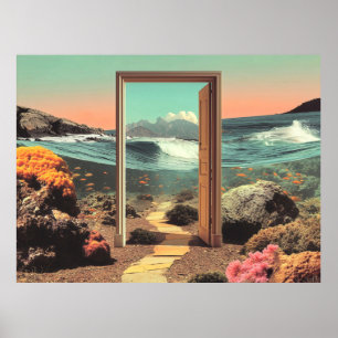 Surrealer Türdurchgang, der sich zum Ozean mit Kor Poster