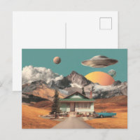 Surrealer UFO über rustikalem Haus