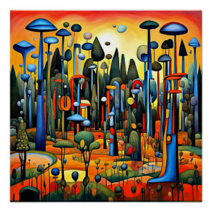 Surrealer Wald bei Sonnenuntergang Poster