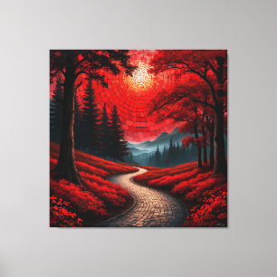 Surrealer Weg durch lebendigen Roten Wald Leinwanddruck