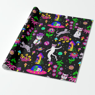 surrealer Weltraum-Disco-Katz-Alien-UFO-Leopard Geschenkpapier