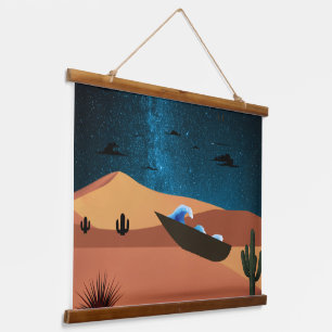 Surrealer Wüsten-Nachtkunstposter Wandteppich Mit Holzrahmen