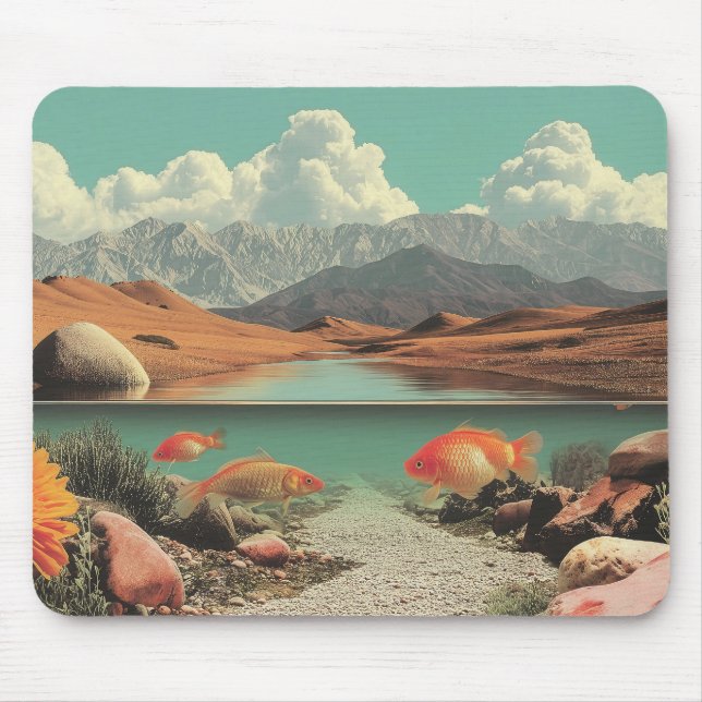 Surrealer Wüsten- und See mit Goldfischen Mousepad (Vorne)