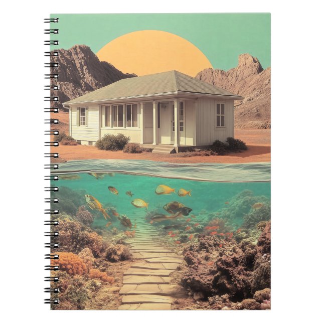 Surrealer Wüstenhaus mit Unterwasserriff Notizblock (Vorderseite)
