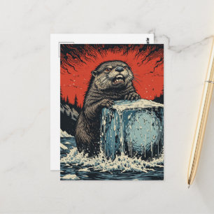 Surrealer wütender Otter bricht Eis Postkarte