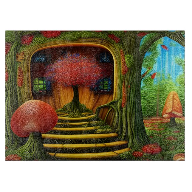 Surreales Baumhaus im Wald Schneidebrett (Vorderseite)