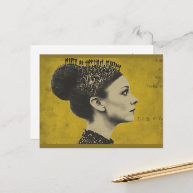 Surreales Haar mit winzigen Leuten Postkarte (Vorderseite/Rückseite Beispiel)