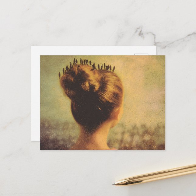 Surreales Haar mit winzigen Leuten Postkarte (Vorderseite/Rückseite Beispiel)