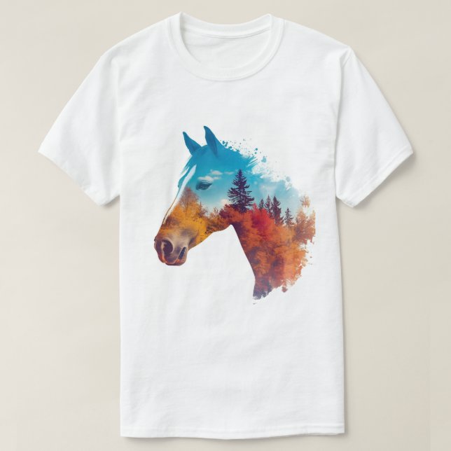 Surreales Pferd im Herbstwald T-Shirt (Design vorne)