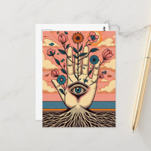 Surrealgärtner mit rosa Blume Postkarte