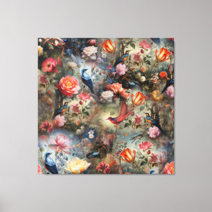 Surrealist Art mit Blume & Vögeln Leinwanddruck