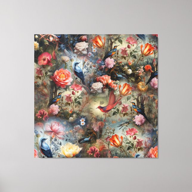 Surrealist Art mit Blume & Vögeln Leinwanddruck (Vorderseite)