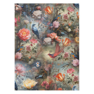 Surrealist Art mit Blume & Vögeln Tischdecke