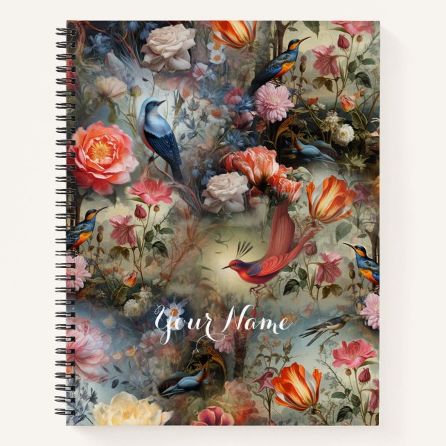 Surrealist Art with Flowers & Birds Notizbuch (Vorderseite)