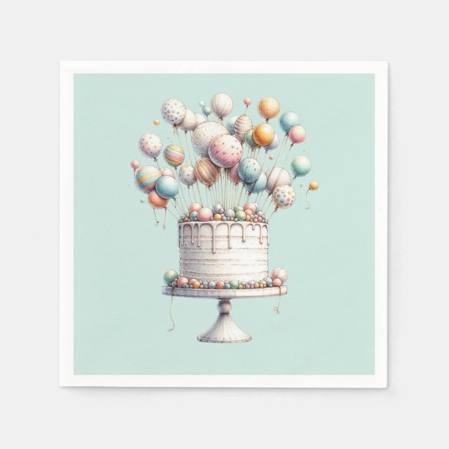 Surrealist, Niedliche Balloons & Birthday Cake Blu Serviette (Vorderseite)