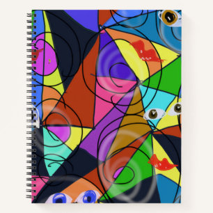 Surrealistische abstrakte geometrische Muster mit Notizbuch