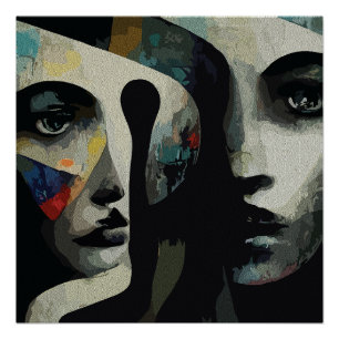 Surrealistische abstrakte verflochtene Gesichter Poster