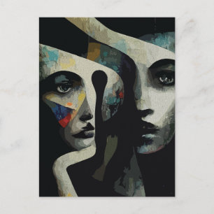Surrealistische abstrakte verflochtene Gesichter Postkarte
