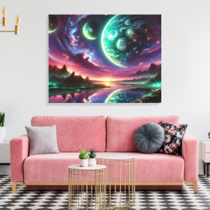 Surrealistische Alien-Planet-Landschaft mit kosmis Leinwanddruck
