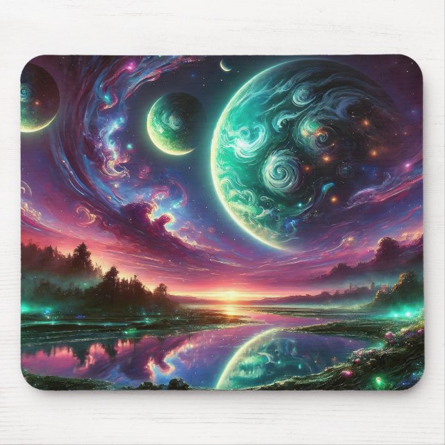 Surrealistische Alien-Planet-Landschaft mit kosmis Mousepad (Vorne)