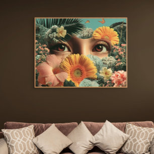 Surrealistische Augen und Blumen mit Schmetterling Leinwanddruck