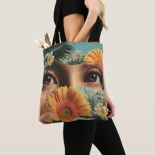 Surrealistische Augen und Blumen mit Schmetterling Tasche