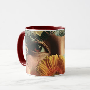 Surrealistische Augen und Blumen mit Schmetterling Tasse