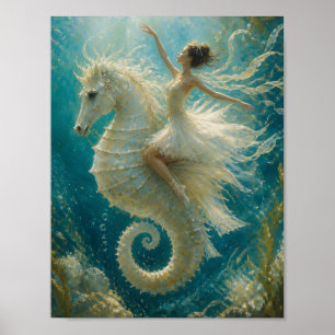 Surrealistische Ballerina und Seepferdchen-Fantasi Poster