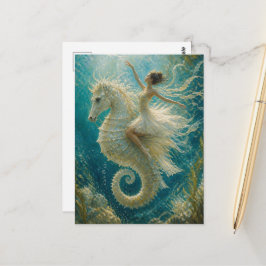 Surrealistische Ballerina und Seepferdchen-Fantasi Postkarte
