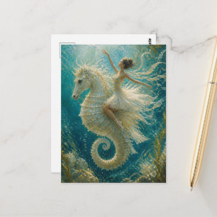 Surrealistische Ballerina und Seepferdchen-Fantasi Postkarte