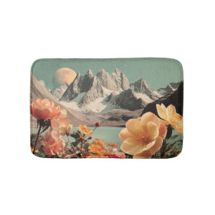 Surrealistische Berglandschaft mit blühenden Blume Badematte