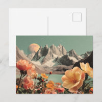 Surrealistische Berglandschaft mit blühenden Blume